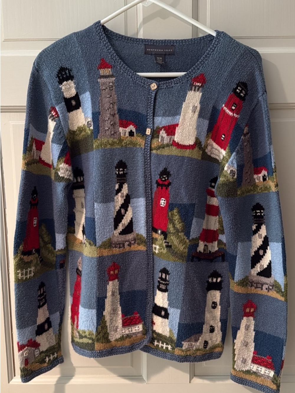 Vintage Northern Isles Lighthouse cardigan sweater